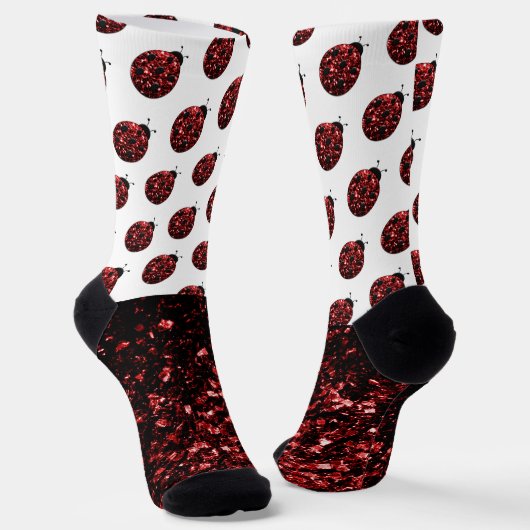 Donkere rode ladybug in glitter sparters Monogram Sokken (Gebogen)