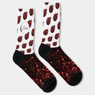Donkere rode ladybug in glitter sparters Monogram Sokken