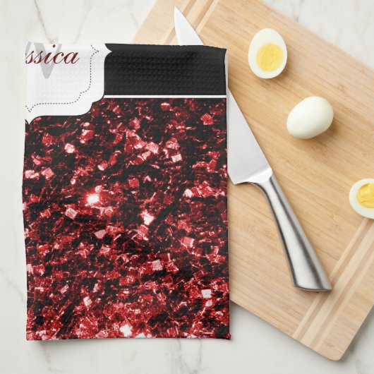 Donkere rode ladybug in glitter sparters Monogram Theedoek (Quarter Fold)