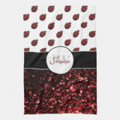 Donkere rode ladybug in glitter sparters Monogram Theedoek (Verticaal)