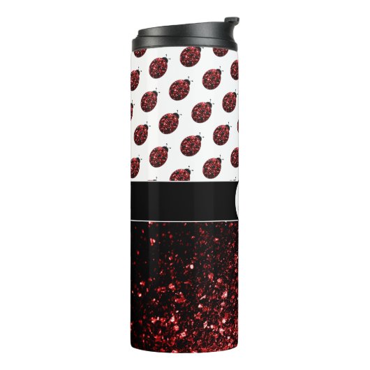 Donkere rode ladybug in glitter sparters Monogram Thermosbeker (Gedraaid links)