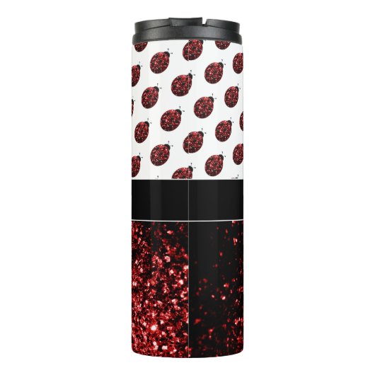 Donkere rode ladybug in glitter sparters Monogram Thermosbeker (Achterkant)