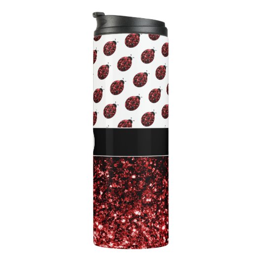 Donkere rode ladybug in glitter sparters Monogram Thermosbeker (Geroteerd rechts)