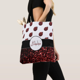 Donkere rode ladybug in glitter sparters Monogram Tote Bag