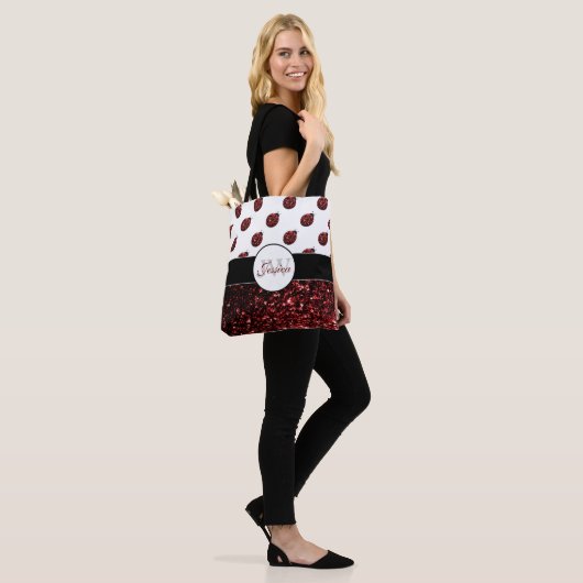 Donkere rode ladybug in glitter sparters Monogram Tote Bag (Op model)