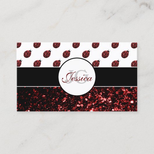 Donkere rode ladybug in glitter sparters Monogram Visitekaartje (Voorkant)