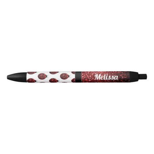 Donkere rode ladybug in glitter sparters Monogram Zwarte Inkt Pen (Voorkant)