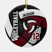 Donkere rode maroon, wit en zwart 🏐 volleybal keramisch ornament (Voorkant)