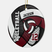 Donkere rode maroon, wit en zwart 🏐 volleybal keramisch ornament (Links)