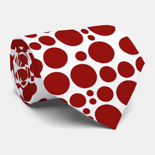 Donkere rode pokadots op witte achtergrond stropdas (Opgerold)