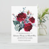 Donkere rode roze Floral Wedding Kaart (Staand voorkant)