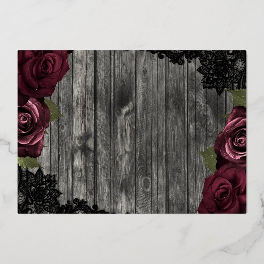 Donkere rode rozen hout en kant-en-klare bruiloft folie uitnodiging (Achterkant)