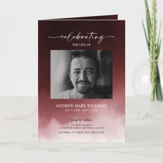 Donkere Rode Uitvaart Orde van Dienst Vouwprogramm Kaart (Voorkant)