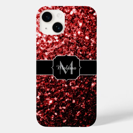 Donkere rode vlek Glitter sparkles Glamor Monogram Case-Mate iPhone Case (Achterkant)