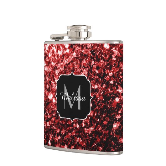 Donkere rode vlek Glitter sparkles Glamor Monogram Heupfles (Links)