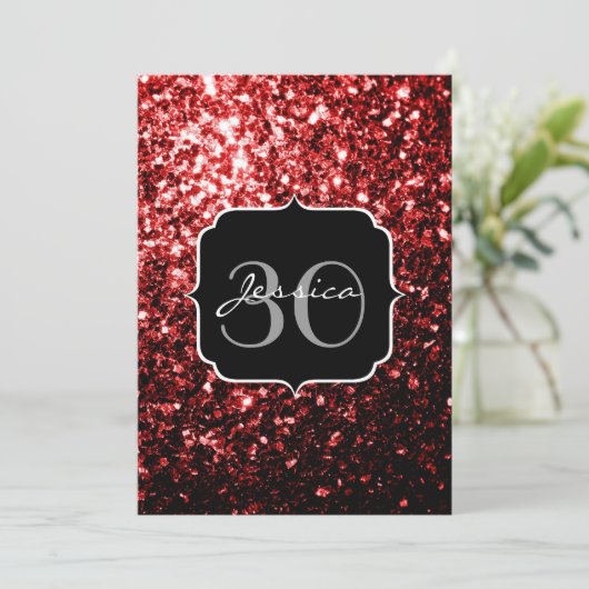 Donkere rode vlek Glitter sparkles Glamor Monogram Kaart (Staand voorkant)