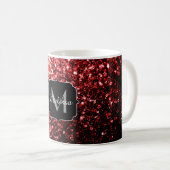 Donkere rode vlek Glitter sparkles Glamor Monogram Koffiemok (Voorkant rechts)
