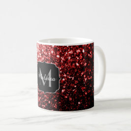 Donkere rode vlek Glitter sparkles Glamor Monogram Koffiemok