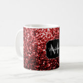 Donkere rode vlek Glitter sparkles Glamor Monogram Koffiemok (Voorkant links)