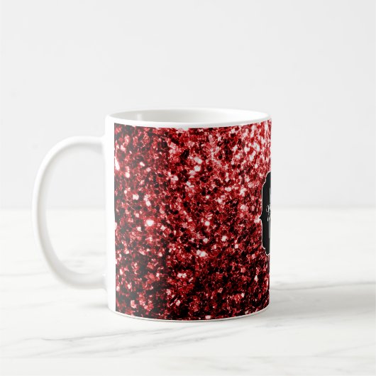 Donkere rode vlek Glitter sparkles Glamor Monogram Koffiemok (Links)