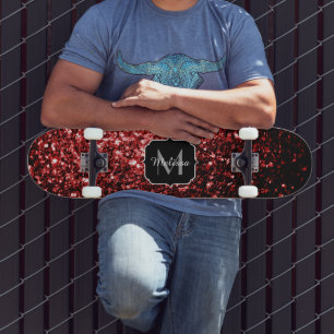 Donkere rode vlek Glitter sparkles Glamor Monogram Skateboard