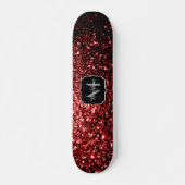 Donkere rode vlek Glitter sparkles Glamor Monogram Skateboard (Voorkant)