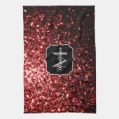 Donkere rode vlek Glitter sparkles Glamor Monogram Theedoek (Verticaal)