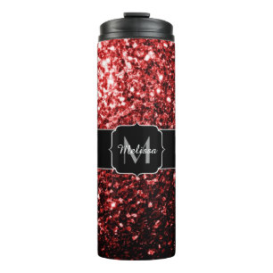 Donkere rode vlek Glitter sparkles Glamor Monogram Thermosbeker