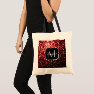 Donkere rode vlek Glitter sparkles Glamor Monogram Tote Bag
