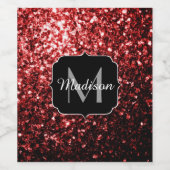 Donkere rode vlek Glitter sparkles Glamor Monogram Wijn Etiket (Enkel label)