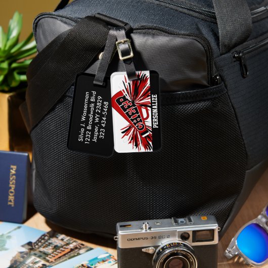 Donkere rode, witte en zwarte schaakster Megaphone Bagagelabel (Voorkant /achterkant)