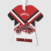 Donkere rode, zwarte en witte Cheerleader Ornament (voorkant)