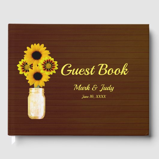 Donkere, roestgele Floral Mason Jar Wedding Gastenboek (Voorkant)
