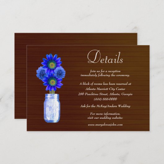 Donkere roestige blauwe bloemige metselwerkpot tro informatiekaartje (Voorkant / Achterkant)