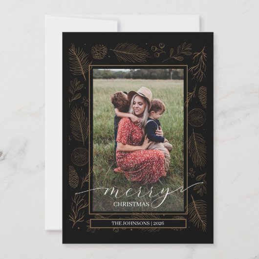 Donkere Roestige Bloem Takken 2 Foto Feestdagenkaart (Voorkant)