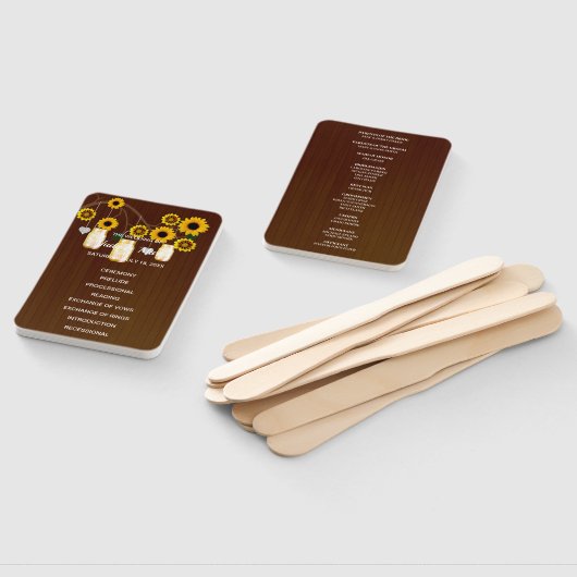 Donkere Roestige Gele Bloemige Mason Jars Bruiloft Handwaaier (Niet-gemonteerd)