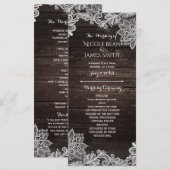 Donkere roestige houten en kanten trouwprogramma r programmakaart (Voorkant / Achterkant)