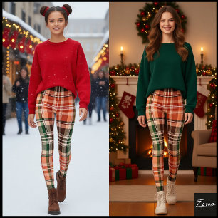 Donkere roestige oranje groene bruine tartan ruit leggings