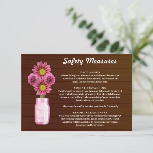 Donkere roestkleurige roze bloemige metselpot veil informatiekaartje (Staand voorkant)