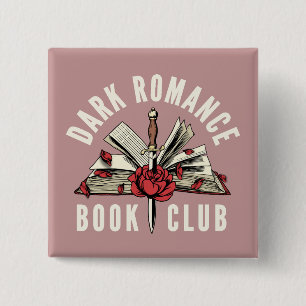 Donkere Romance Boek Club Rood Bloemig Roze Vierkante Button 5,1 Cm