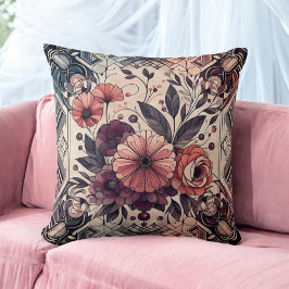 Donkere Romance Boho Waterverf Bloemen Lente Zomer Kussen