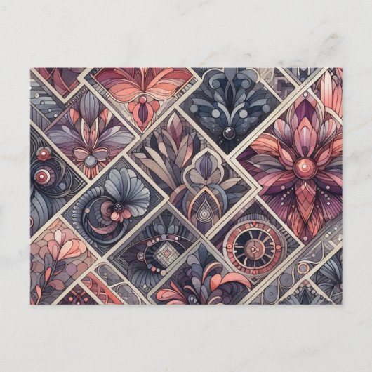 Donkere Romance Bourgogne Art Deco Bloemenzomer Briefkaart (Voorkant)