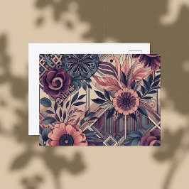 Donkere Romance Bourgogne Art Deco Bloemenzomer Briefkaart