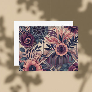 Donkere Romance Bourgogne Art Deco Bloemenzomer Briefkaart