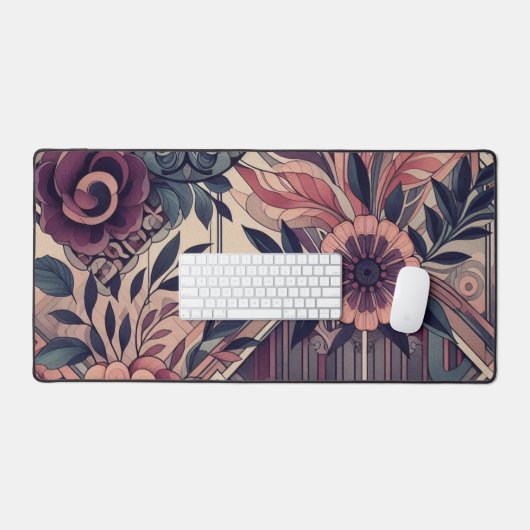 Donkere Romance Bourgogne Art Deco Bloemenzomer Bureaumat (Keyboard & Muis)