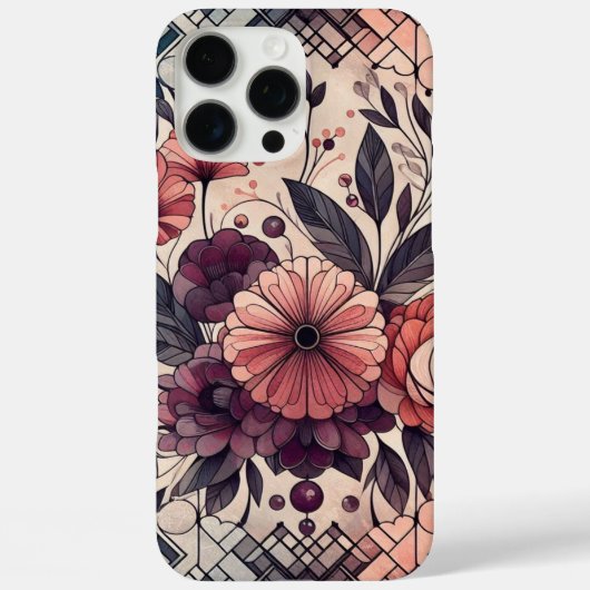 Donkere Romance Bourgogne Art Deco Bloemenzomer Case-Mate iPhone Case (Achterkant)