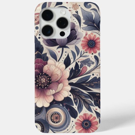 Donkere Romance Bourgogne Art Deco Bloemenzomer Case-Mate iPhone Case (Achterkant)