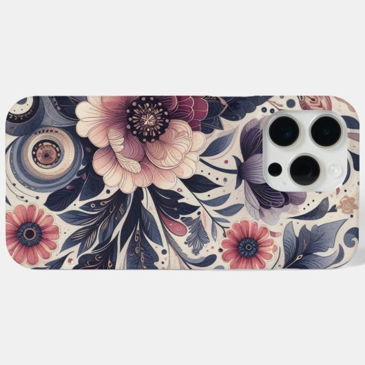 Donkere Romance Bourgogne Art Deco Bloemenzomer Case-Mate iPhone Case (Achterkant (horizontaal))