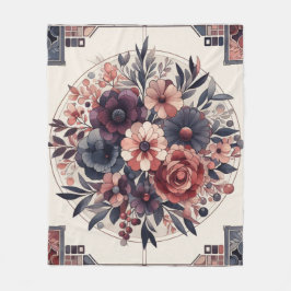 Donkere Romance Bourgogne Art Deco Bloemenzomer Fleece Deken