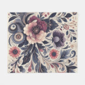 Donkere Romance Bourgogne Art Deco Bloemenzomer Fleece Deken (Voorkant (Horizontaal))